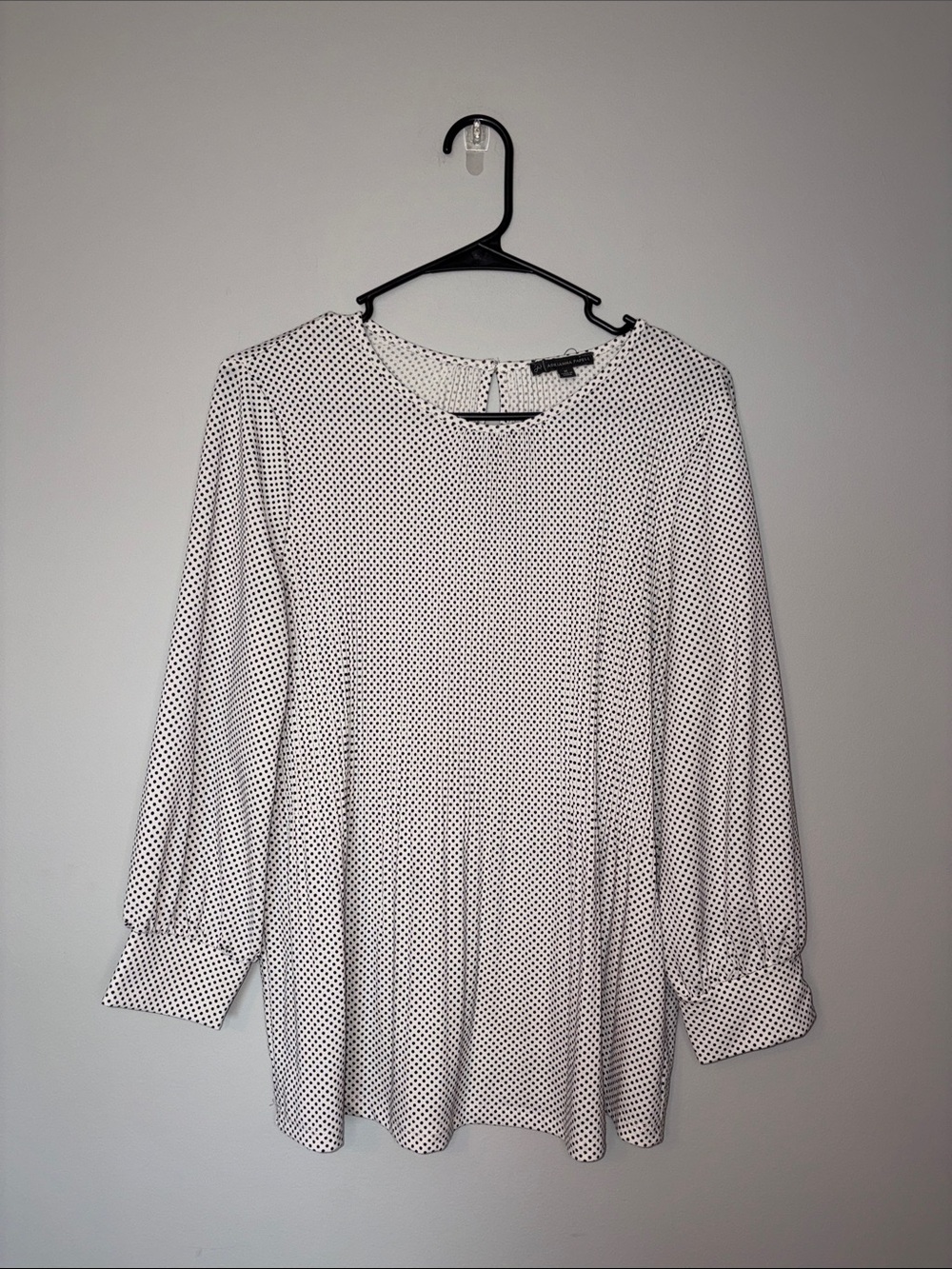Womens Adrianna Papell Polka Dot 3/4 Sleeve Blouse - White/Black Medium
